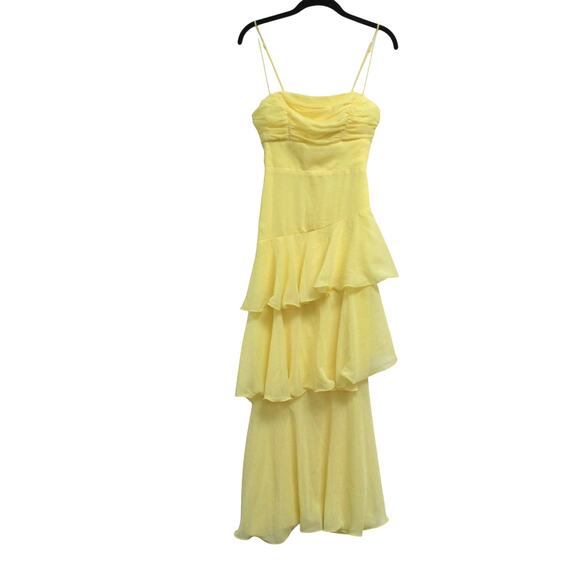 NEW Saints & Secrets Yellow Tiered Midi Dress Size Small - Picture 2 of 6